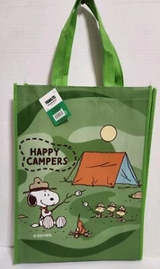 Peanuts Snoopy Woodstock Beagle Scout Camping Reusable Tote Bag Green New - Picture 1 of 4