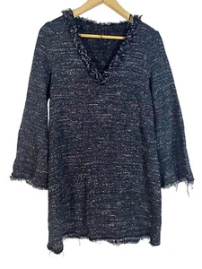 Zara Linen Purple Tweed Fringe Mini Dress Womens Small - Picture 1 of 14