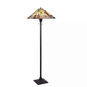 Tiffany-Style Blackish Bronze 2-Light Mission Stained Glass Floor Lamp - Picture 1 of 7