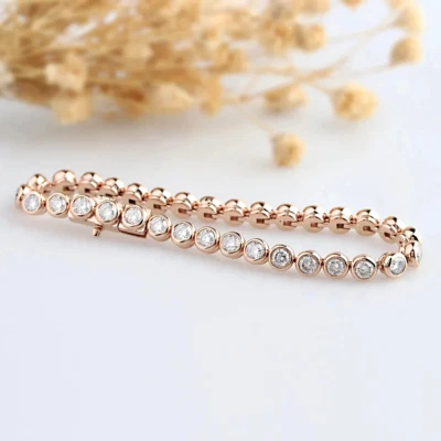 8.00Ct Round Cut Lab Created Diamond Bezel Tennis Bracelet 14k Rose Gold Plated - Image 1 of 4