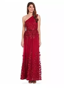 Adrianna Papell red maxi dress UK10 US6 one-shouldered LONG PROM GOWN wine gown - Picture 1 of 4