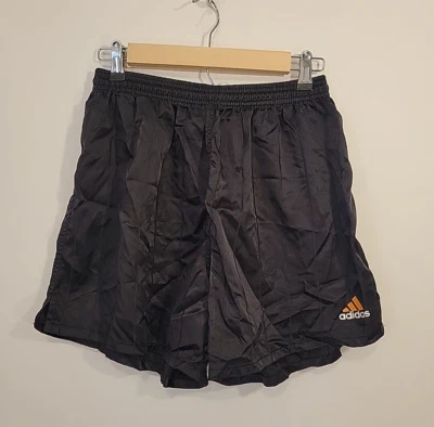 Vintage USA Adidas Black Stripe Nylon Shorts Drawstring Size Medium 5" Inseam - Image 1 of 4