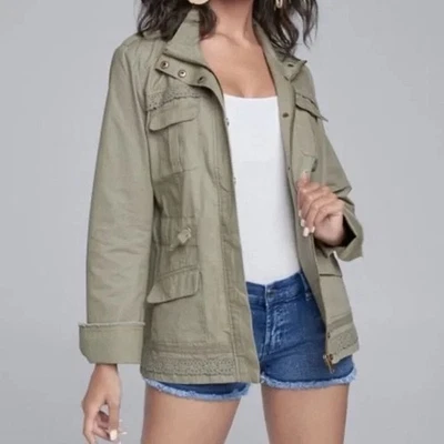 Jaqueta de carga utilitária verde oliva VENUS S acabamento de renda militar borda crua streetwear - Imagem 1 de 4