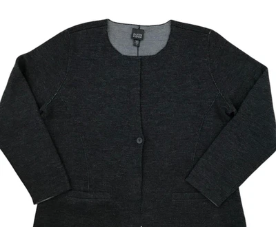 Blazer Suéter de Lana Merino Eileen Fisher Mujer Gris Medio Tejido Cárdigan Preppy Foto 1 de 4