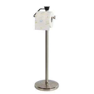 Toilet Paper Holder with Storage - Free Standing Tissue Dispenser Nickel Finish - Picture 1 of 9