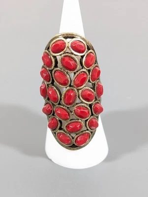 Anillo Western Boho Rojo Estrás Ancho Dedo Completo Talla 8 Foto 1 de 4