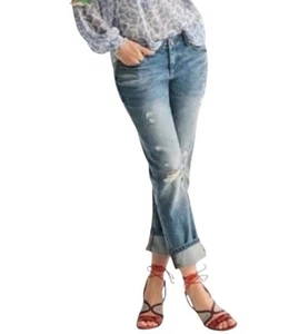 CABI Malibu Cropped Straight Leg Denim Jeans Womens Size 12 Distressed #6283 - Picture 1 of 13