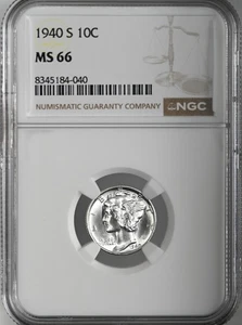 1940-S  10C  MERCURY SILVER DIME  "SAN FRANCISCO MINT"  NGC MS66 #8345184-040 - Picture 1 of 4