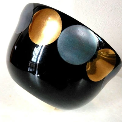 Kyo-yaki Miyaji Hideka Gold & Silver Moon Design Matcha Tea Bowl - Image 1 of 4