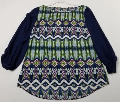 Top Ezra Para Mujer S Pequeño Multicolor Geométrico Cuello Barco Transparente Mangas 3/4 Artístico Foto 1 de 4