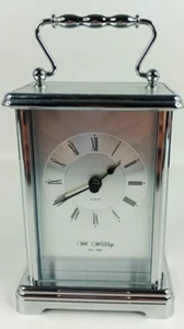 Mantel Clock Silver / Chrome Carriage Clock by Wm Widdop Roman Numerals - Picture 1 of 13