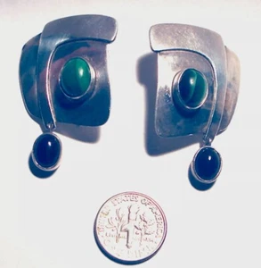 Vintage MICHELLE ROSS Sterling 925 BODEL Eilat/Onyx MODERNIST Handarbeit OHRRINGE - Bild 1 von 3