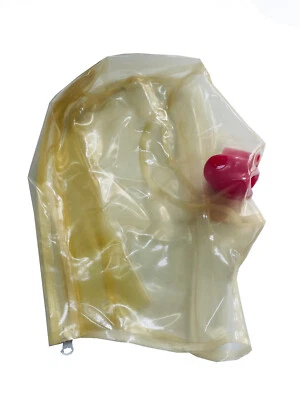 Latex Gummi Hood transparent latex mask closed eyes red teeth nose tube - Image 1 of 4