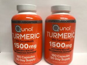 LOT (2) Qunol Turmeric 180 Capsules 1500mg 95% Curcuminoids 