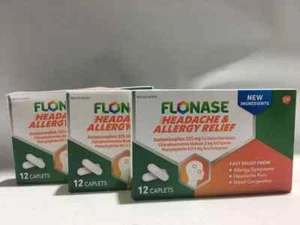 3 Pack - Flonase Headache & Allergy Relief Caplets - 12 Caplets 05/26 NEW - Picture 1 of 4