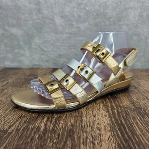 Sofft Sandalen 8 M Gold Silber Metallic Riemchen Schnallen Keilabsatz Gladiator Leder - Bild 1 von 16