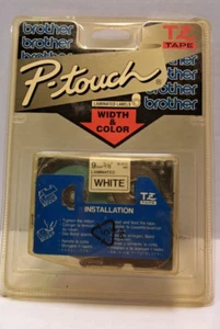 Nuevas etiquetas de cinta laminada Brother P-touch T-Z blancas 9 mm3/8" tinta negra 1250205229 - Imagen 1 de 2