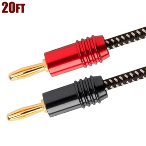 20FT Premium Banana Plug Connector Audio Speaker Wire Cable Braided 14AWG Gold - Picture 1 of 6