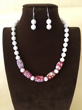 #Jasper & Agate beaded necklace and earring set with sterling silver