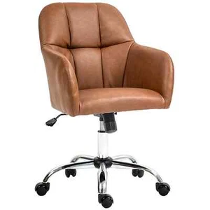 Faux Leather Tub Office Chair, with Wheels - Brown - Picture 1 of 11