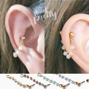 20g 16g dainty opal crystal conch chain hoop earring Helix cartilage earring 1pc - Picture 1 of 8