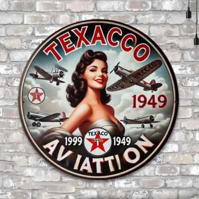 Letrero redondo resistente a la intemperie de aluminio TEXACO AVIATION ESTILO RETRO GARAJE HOMBRE CUEVA GAS Foto 1 de 3
