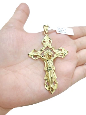 Colgante Cruz Crucifijo Jesús Oro 14k Real 3" pulgadas Oro Amarillo 14kt Foto 1 de 4