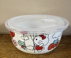 Hello Kitty Pressure Lid Ceramic Food Storage Bowl MEDIUM Heart Balloons - Picture 1 of 6
