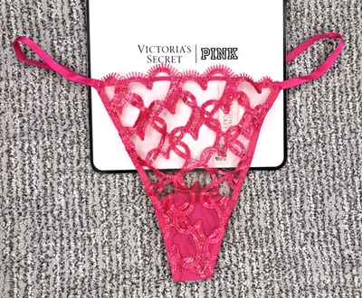 Sexy braguita Victoria's Secret nueva con etiquetas rosa medio cuerda en V corazones brillantes bordados Foto 1 de 4