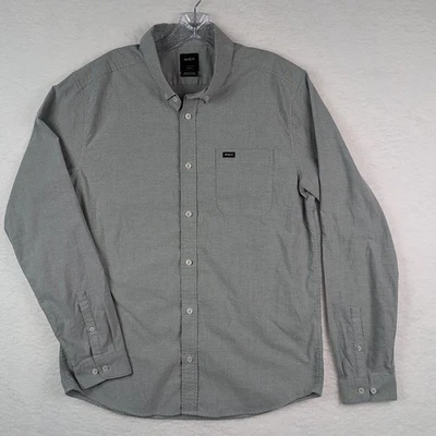 Camisa RVCA Para Hombre Grande Verde Algodón Manga Larga Bolsillo Calce Ajustado Abotonada Foto 1 de 4
