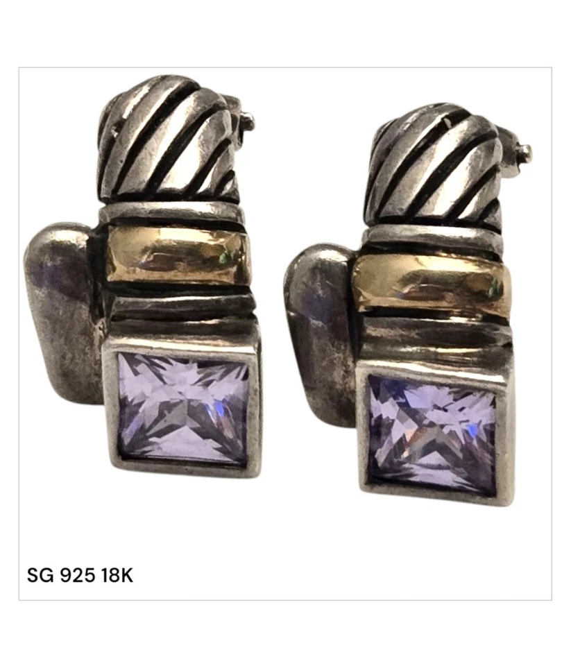 Pendientes Omega Cable Amatista Diseñador Retirado SG Oro 18k Plata Esterlina Foto 1 de 4