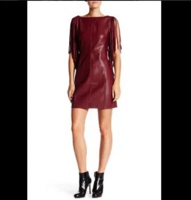 Mini Vestido Romeo & Juliet Couture Mujer Imitación Cuero Flecos Borgoña Pequeño Nuevo con Etiquetas Foto 1 de 4