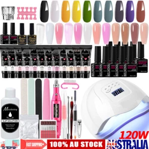 Poly Builder Gel Nail Polish Extension Kit Drill Machine 120W UV Nail Lamp Set - Picture 1 of 24