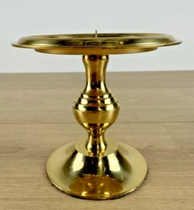 Solid Brass Pillar Candle Holder With Spike–Pedestal Style–Vintage Home Decor - Picture 1 of 8