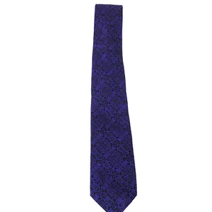 Vintage Mr. Mann Men's Tie Purple w/Black Floral Design Silk Italy Handmade - Picture 1 of 3