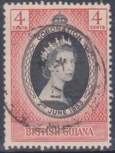(F318-34) 1953 British Guiana 4c QEII coronation F/U (AI)  - Picture 1 of 1
