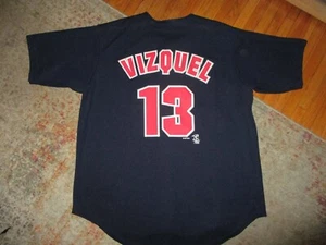 vtg OMAR VIZQUEL CLEVELAND INDIANS 13 BASEBALL JERSEY Defunct Name LG/XL - Picture 1 of 7