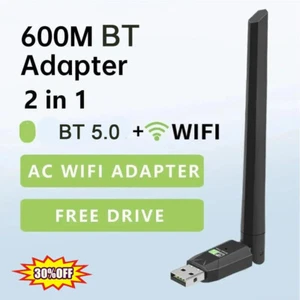 2in1 Bluetooth 5.0 600Mbps Dual Band 2.4/5GHz Wireless USB WiFi Adapter Dongle - Picture 1 of 12