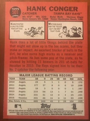 2016 Topps Heritage RED BACK SSP/10 ⚾️ 1St # hiGh Series 501 HANK CONGER - Rays - Image 1 of 4
