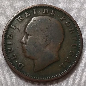 1883 Portugal 20 Reis Bronze Coin - XX - Luiz I - Picture 1 of 2