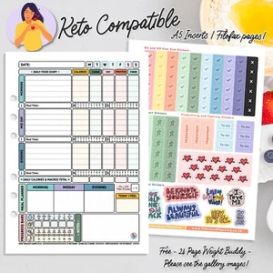 Food Diary A5 Filofax Inserts Keto Pages Compatible free Stickers& Countdown-K - Picture 1 of 11
