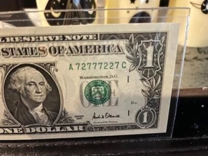 Fancy Serial Number $1 Bill Series 2001 ~72777227~ (Binary 7 & 2) UNCIRCULATED - Picture 1 of 2