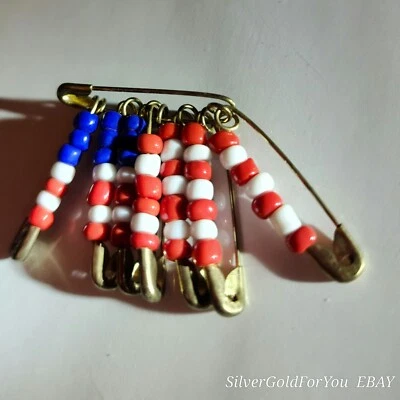 Патриотический безопасности булавки бисер брошь лацкан рубашка шляпа американский флаг ручной работы винтажный - Изображение 1 из 4