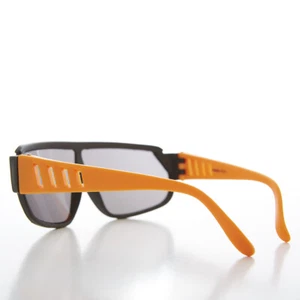 80s Orange Neon Wrap Around Sports Shield Vintage Unisex Sunglass - Barney - Picture 1 of 3