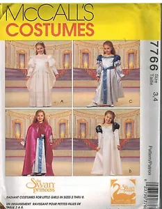 7766 UNCUT Vintage McCalls Sewing Pattern Girls Swan Princess Dress Cape Costume - Picture 1 of 2