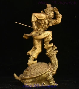 17 Chinese Folk Myth Brass Stand Dragon Turtle Sun WuKong Monkey King God Statue - Picture 1 of 11
