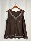 J Jill Womens XL Tank Top Brown South West Embroidery 