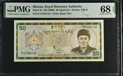 Bután 20 Ngultrum ND 2000 P 23 Excelente GEMA UNC PMG 68 EPQ SIN RESERVA Foto 1 de 3