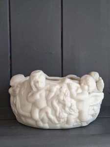 Vintage Ceramic Cherub Candle Holder Trinket Dish 5" Diameter Round - Picture 1 of 10