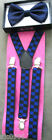 Navy Blue Adjustable Bow tie & Navy Blue Black Checkered Suspenders Combo-New!